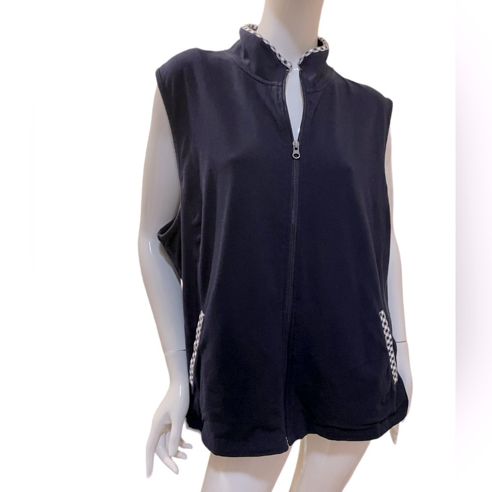 Talbots Gingham Vest Blue White Front Pockets 3X